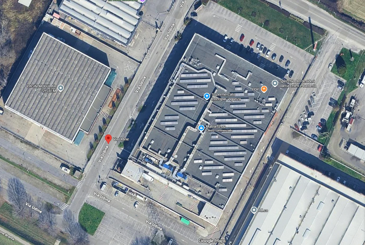 Impianto fotovoltaico in copertura — vista satellitare